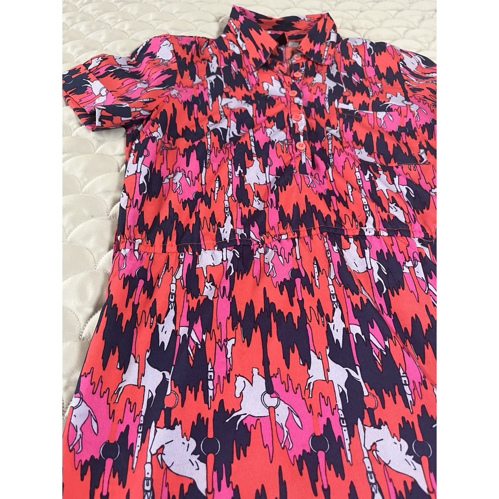 Vero Moda  Colorful Equestrian Horse Dress XS Short Sleeve Button Up Western - Picture 2 of 10